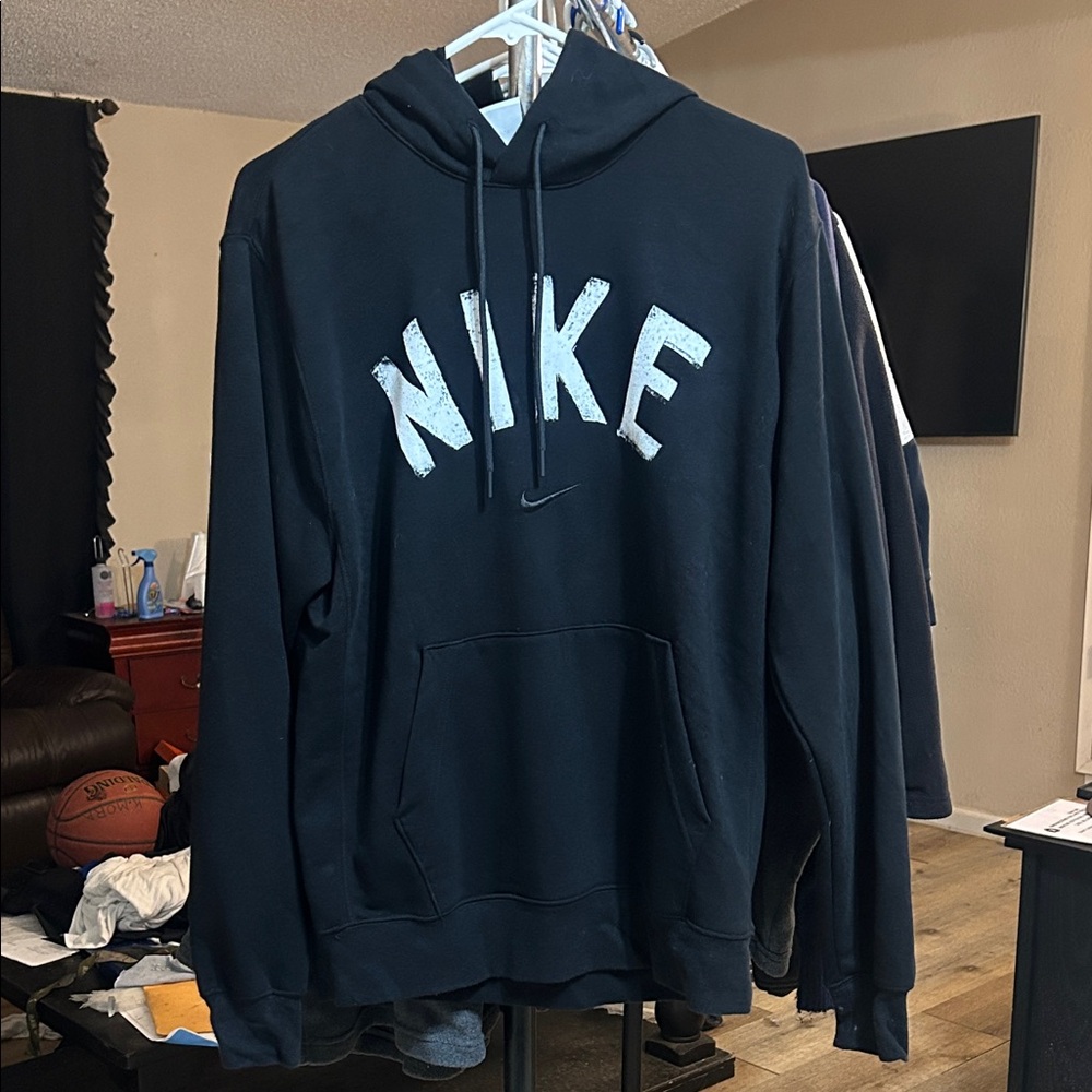 Nike Men's Black Hoodie with White Logo